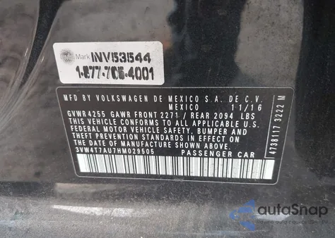 2017 Volkswagen Golf Gti Autobahn 4-Door/S 4-Door/Se 4-Door/Sport 4-Door z USA, uszkodzony, nr VIN 3VW4T7AU7HM029505